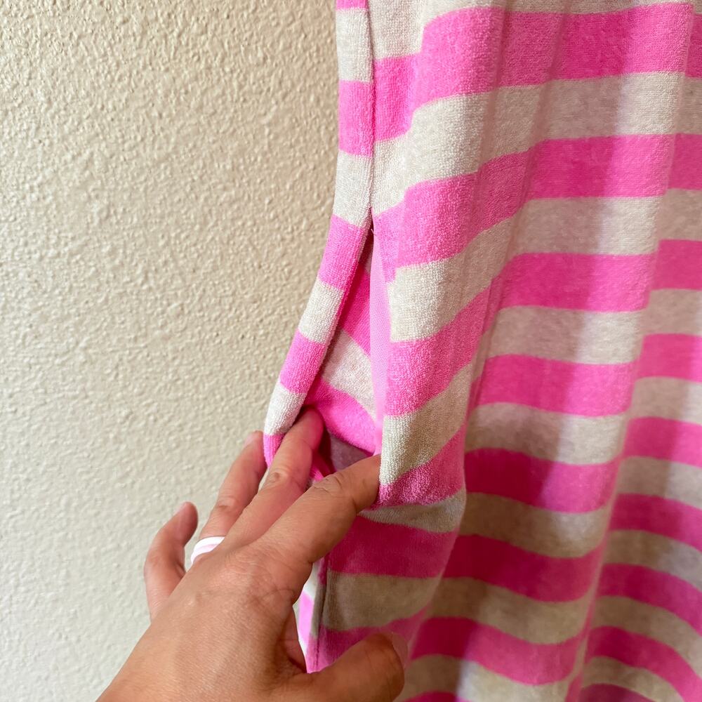 NEW Umgee Pink Terry Cloth Striped Half Zip Dress - Picture 2 of 9